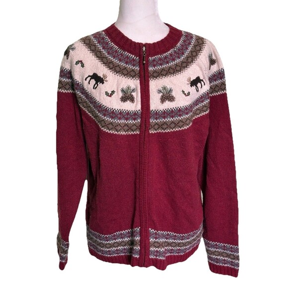 Croft & Barrow Sweaters - croft & barrow Burgundy Zip Front Fair Isle Cardigan Sweater